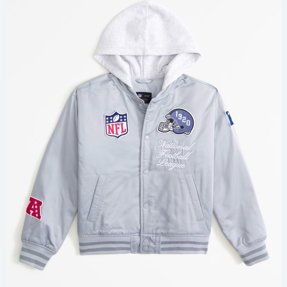 *NWT* Abercrombie & Fitch Boys NFL Zip-Up Bomber Jacket with Hood. SZ: 13-14